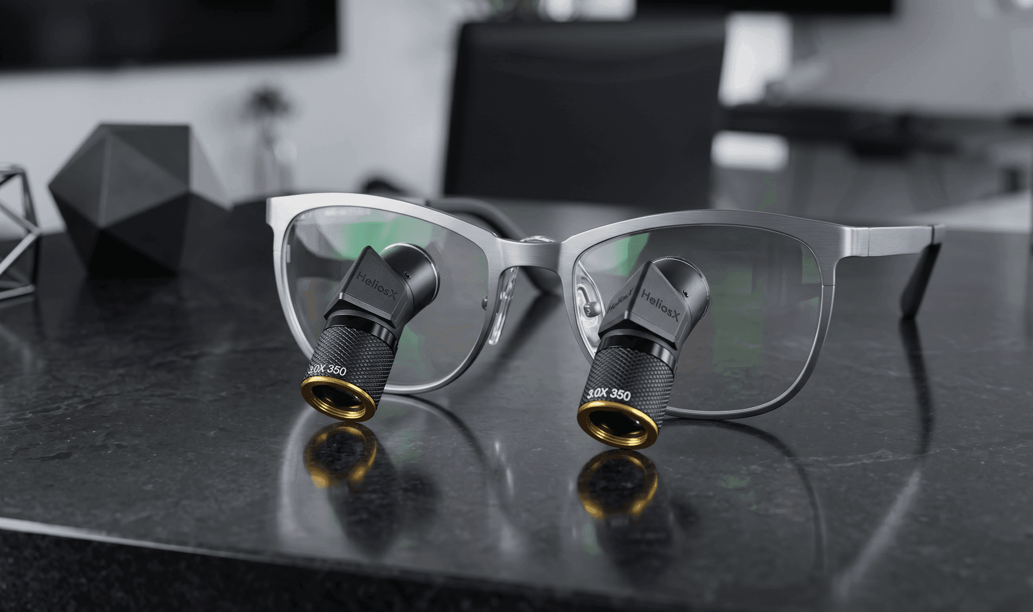 Close view of HeliosX ergonomic prismatic loupes