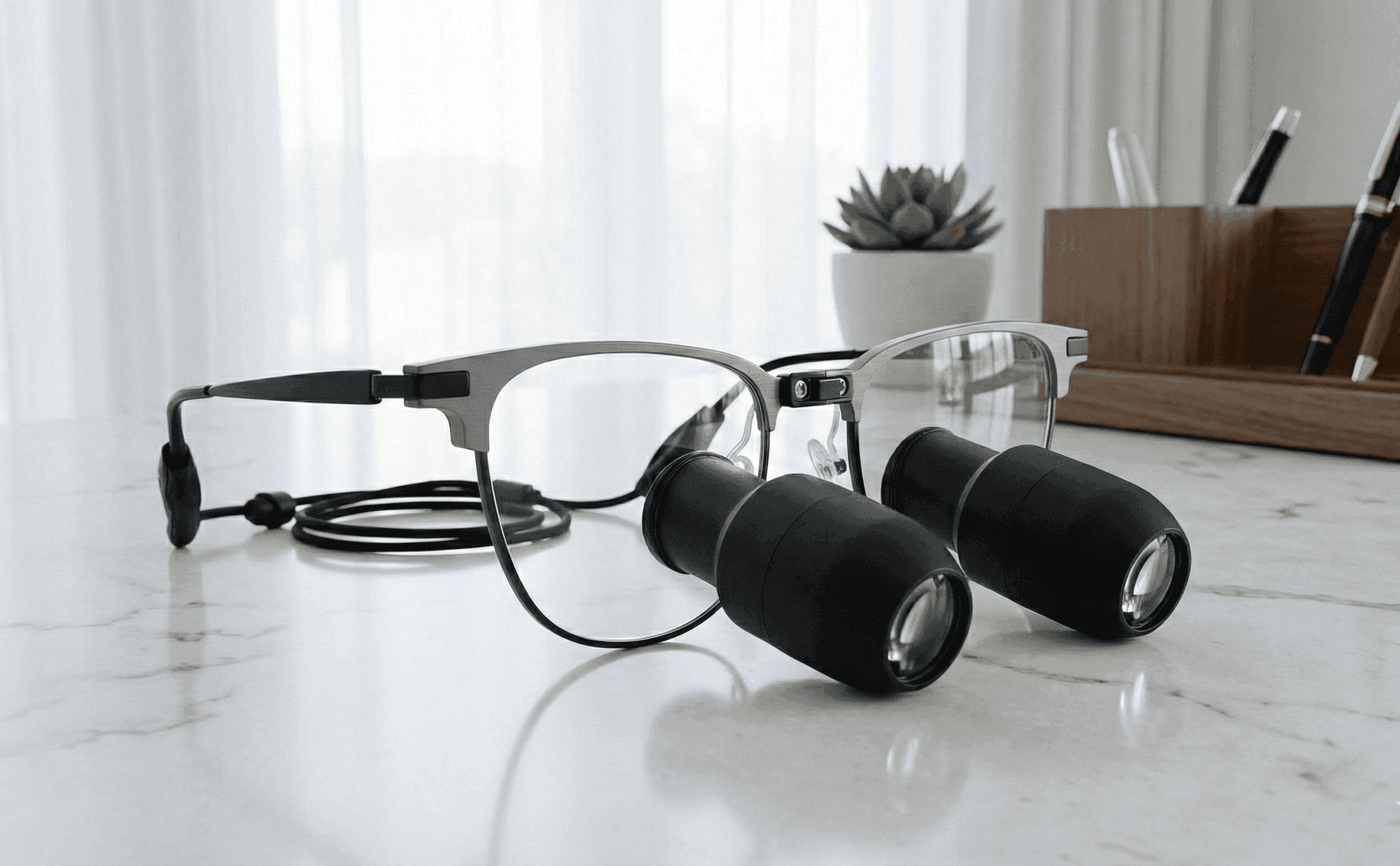 Kepler loupes angled closeup